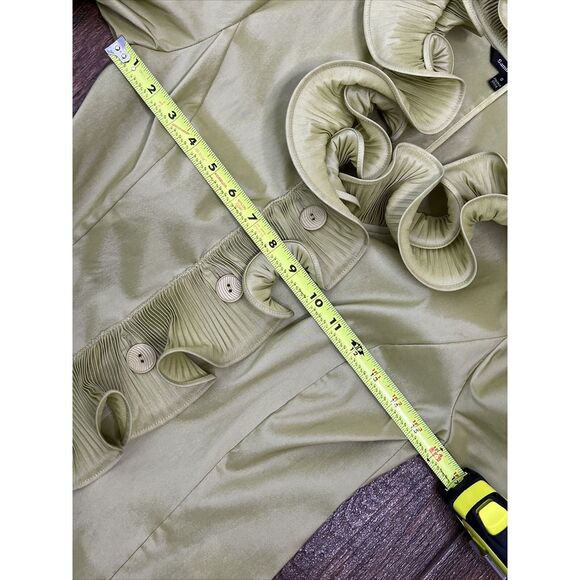 SAMUEL DONG LIME GREEN CHARTREUSE BUTTON UP WIRED RUFFLE COLLAR STRETCH SHIRT S - Picture 11 of 15